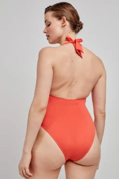 Bañador escote halter naranja