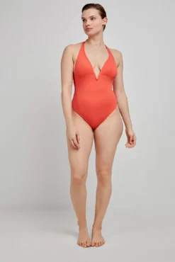 Bañador escote halter naranja