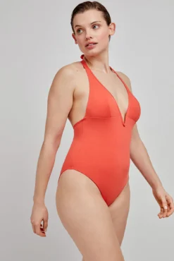 Bañador escote halter naranja