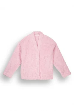 Bata corta rosa pelo esponjoso corazones