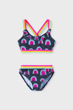 Bikini de niña contraste de arcoíris con detalle volante