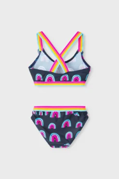 Bikini de niña contraste de arcoíris con detalle volante