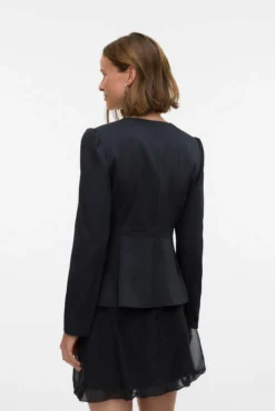 Blazer satinada de mujer con mangas abullonadas