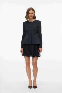 Blazer satinada de mujer con mangas abullonadas