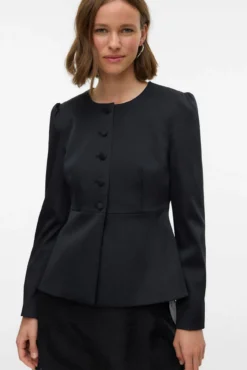 Blazer satinada de mujer con mangas abullonadas