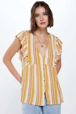 Blusa Bambula Volantes Rayas