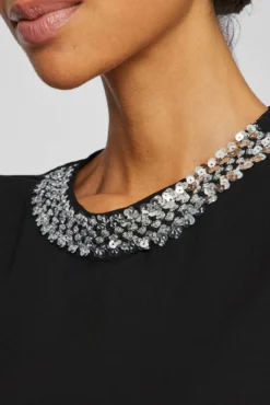 Blusa de gasa con pedrería en el cuello