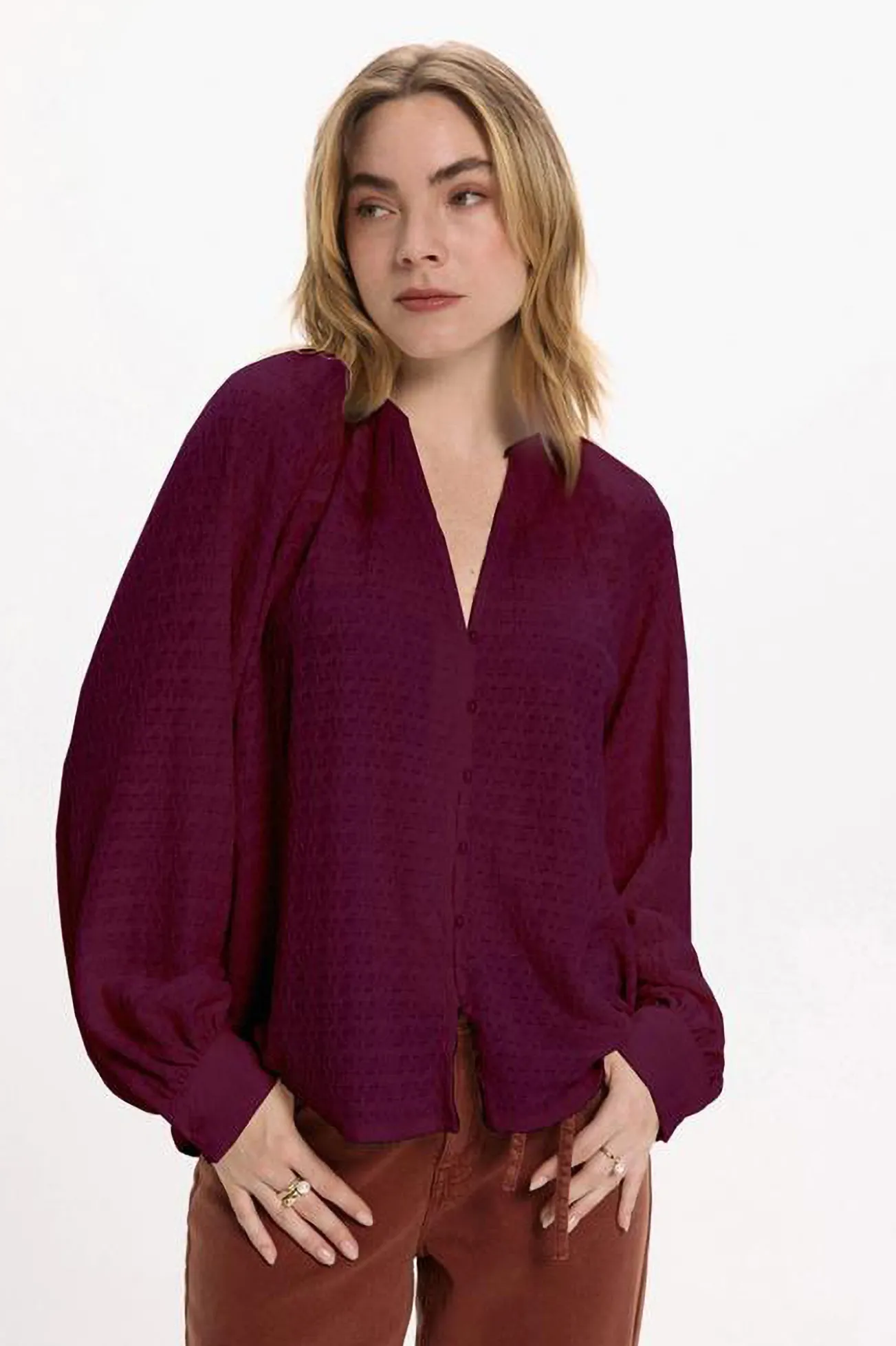 Blusa de manga larga con cuello mao