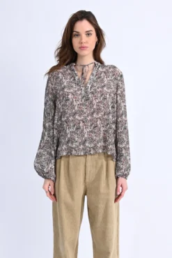 Blusa de manga larga con estampado y lazada