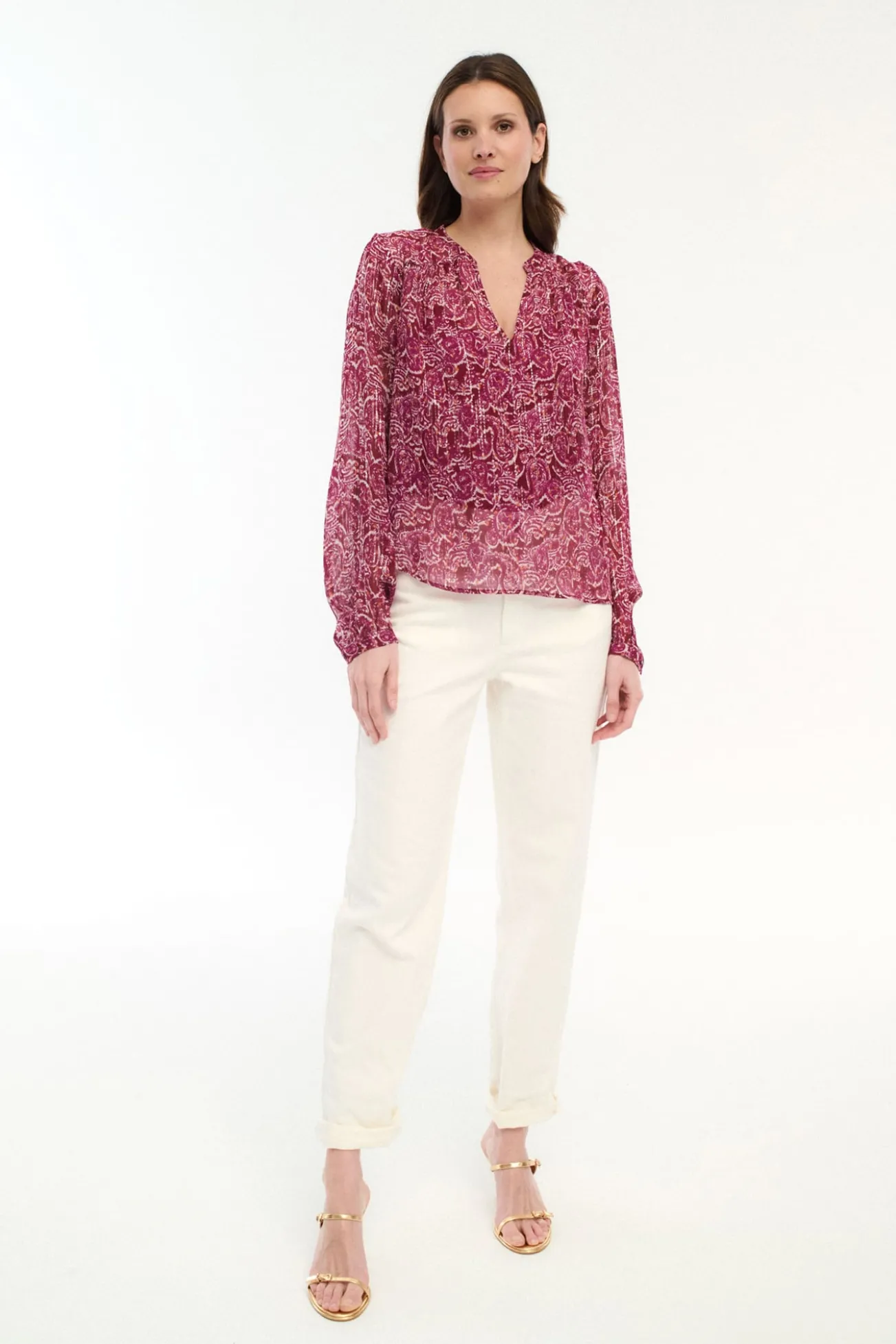 Blusa de manga larga estampada con lúrex