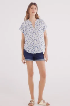 Blusa escote uve algodón lino