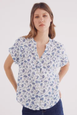 Blusa escote uve algodón lino