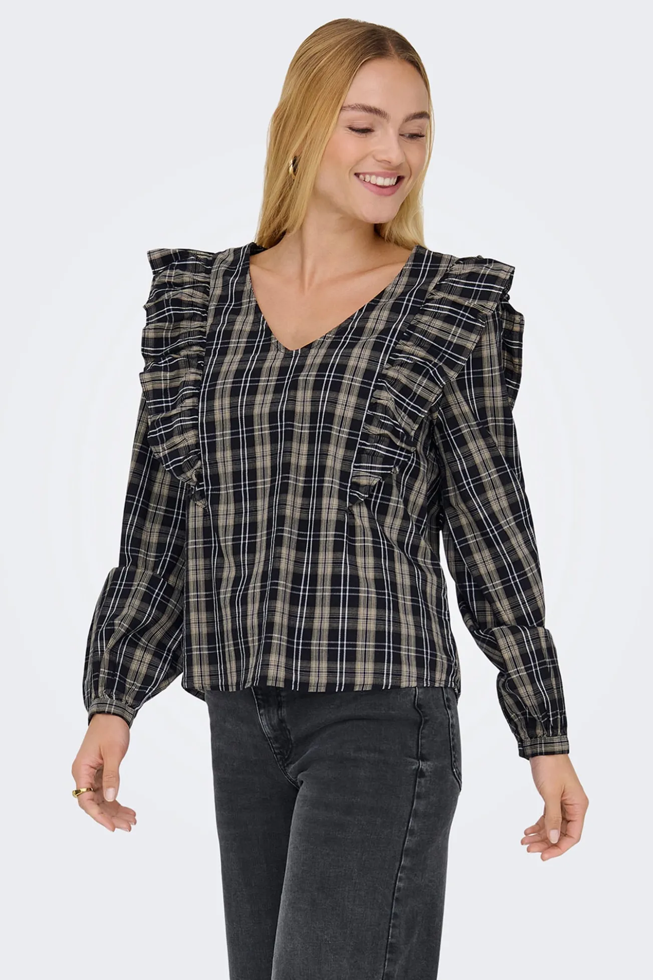 Blusa manga larga volantes