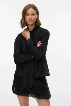 Blusa mujer de manga larga con lazo en el cuello