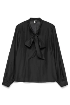 Blusa mujer de manga larga con lazo en el cuello