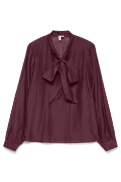 Blusa mujer de manga larga con lazo en el cuello