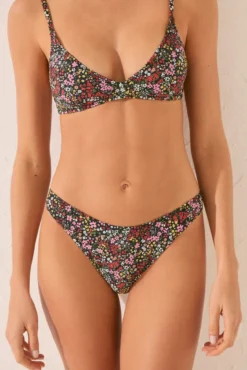 Braga bikini brasileña mini flores negro