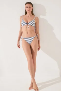 Braga bikini brasileña tiras rayas navy