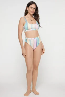 Braguita alta de bikini con estampado a rayas