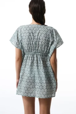 Caftan de playa verde estampado