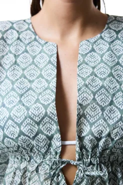 Caftan de playa verde estampado