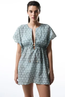 Caftan de playa verde estampado