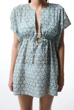 Caftan de playa verde estampado