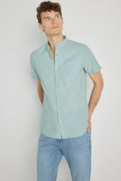 Camisa cuello mao manga corta