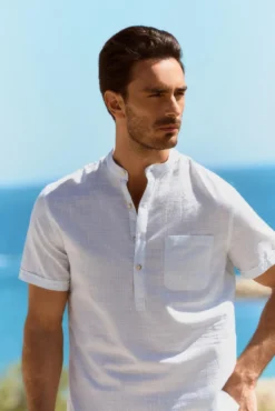 Camisa cuello mao manga corta