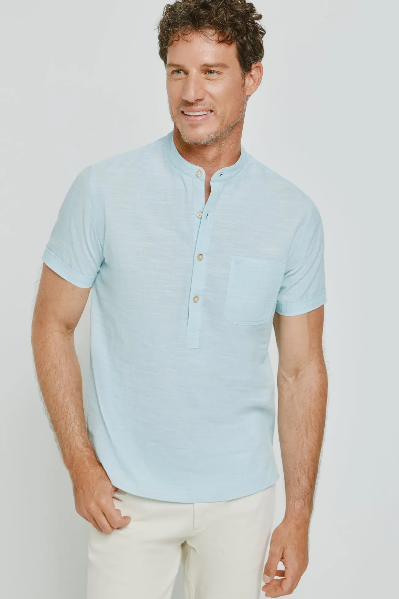 Camisa cuello mao manga corta