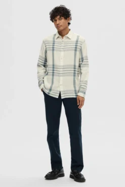 Camisa de manga larga de cuadros Relaxed Fit confeccionada con algodón y lino