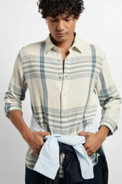 Camisa de manga larga de cuadros Relaxed Fit confeccionada con algodón y lino