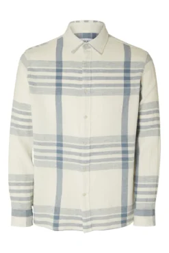 Camisa de manga larga de cuadros Relaxed Fit confeccionada con algodón y lino