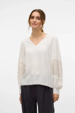 Camisa fluida manga larga encaje