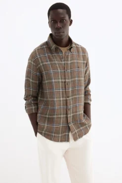Camisa lino cuadros tejido italiano