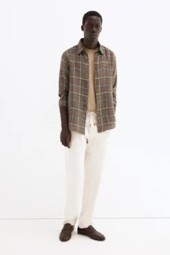 Camisa lino cuadros tejido italiano