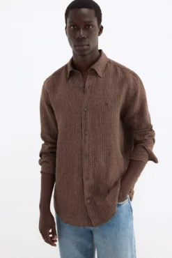 Camisa lino rayas tejido italiano