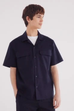 Camisa manga corta bowling popelín bolsillo