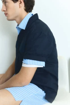 Camisa manga corta bowling popelín bolsillo