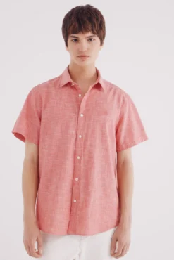 Camisa manga corta efecto lino