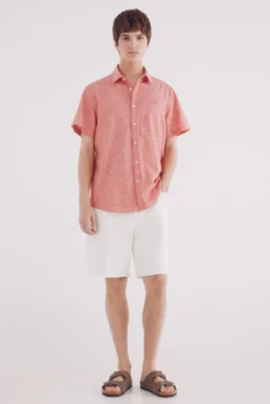 Camisa manga corta efecto lino