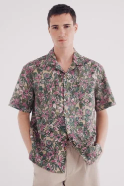 Camisa manga corta lino estampada