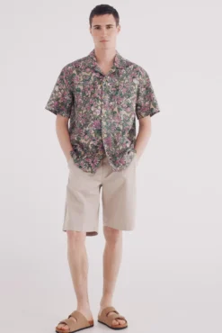 Camisa manga corta lino estampada
