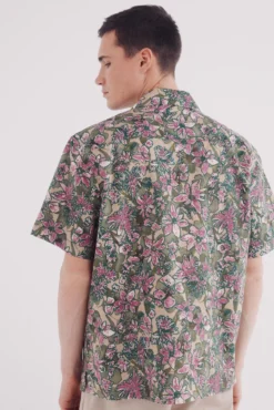 Camisa manga corta lino estampada