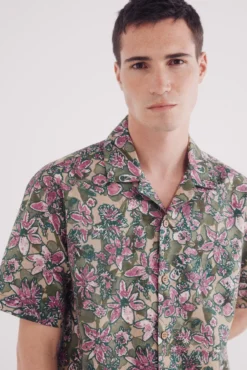 Camisa manga corta lino estampada