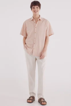 Camisa manga corta lino rayas