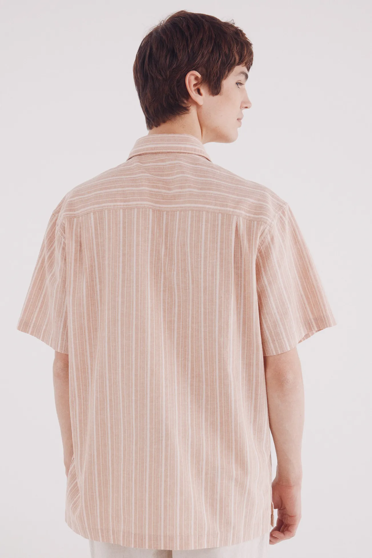 Camisa manga corta lino rayas