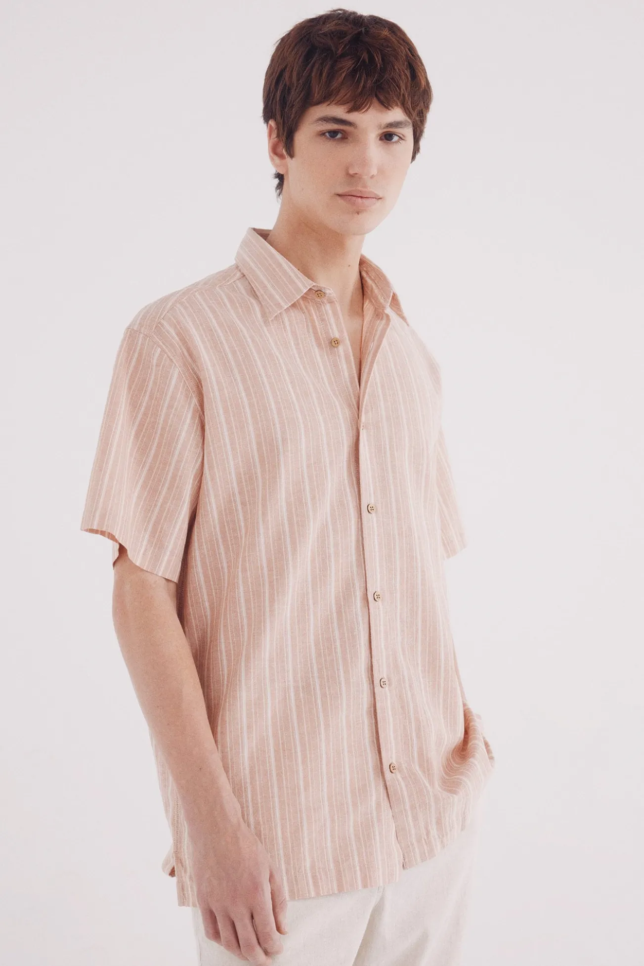 Camisa manga corta lino rayas