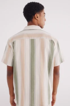 Camisa manga corta lino rayas