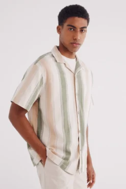 Camisa manga corta lino rayas